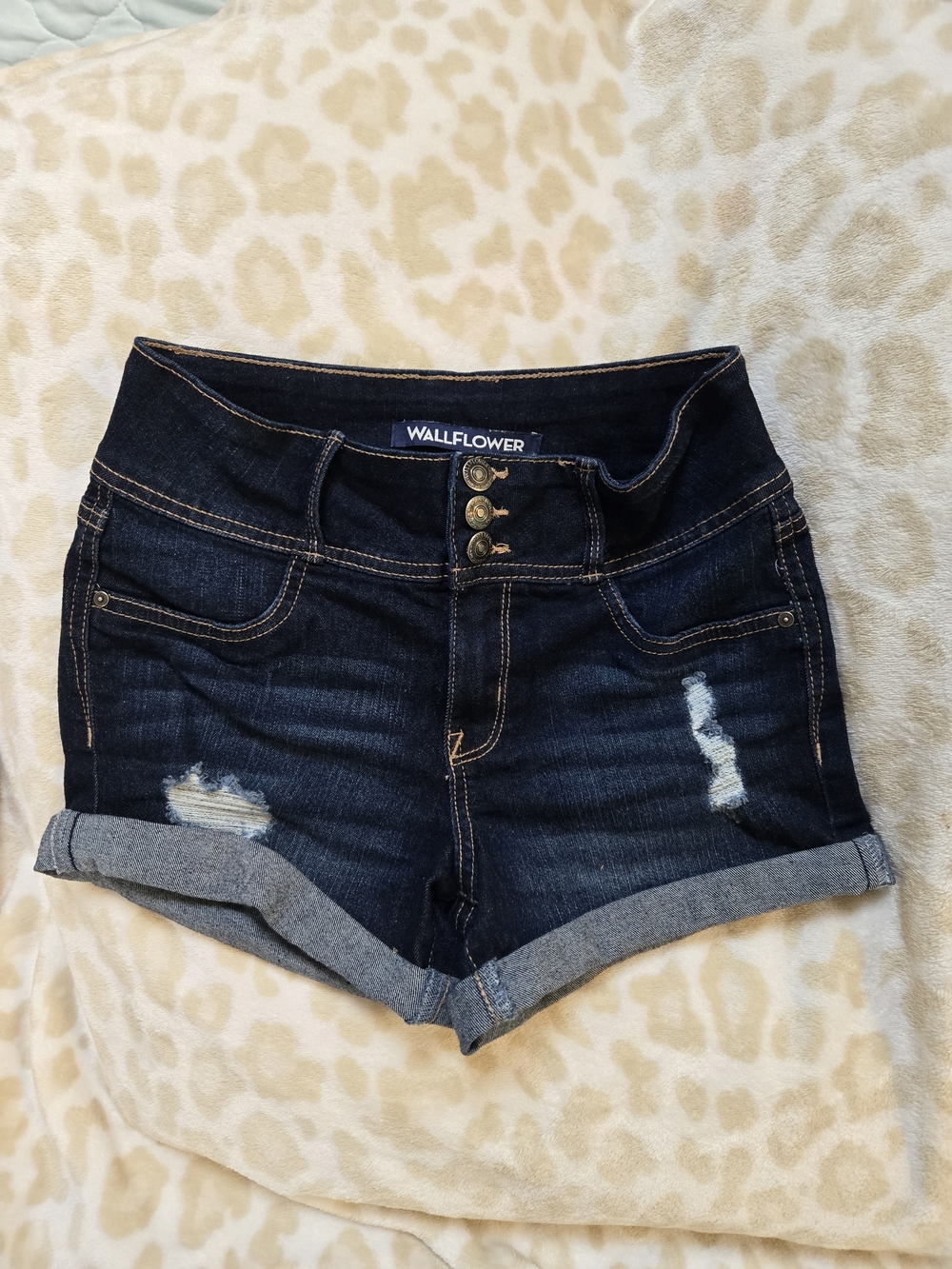 Wallflower Dark Indigo High-Rise Rolled Hem Denim Shorts